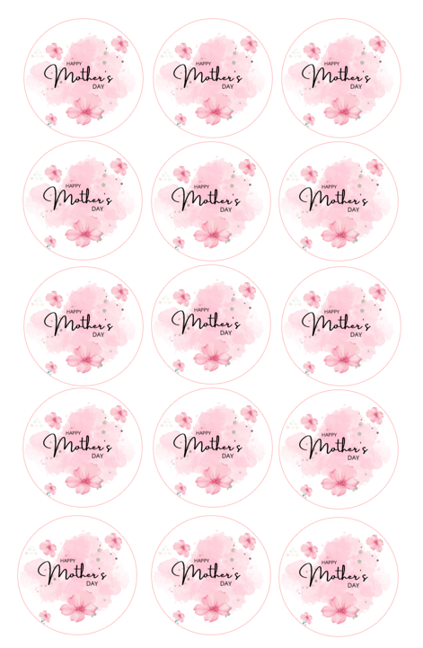 15 x Happy Mother's Day Pink Floral cupcake toppers (5cm)