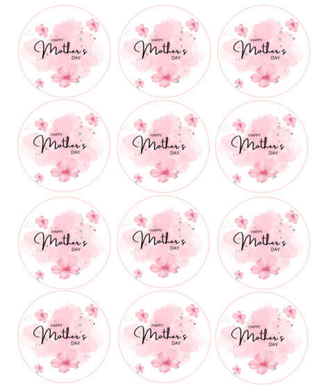 15 x Happy Mother's Day Pink Floral cupcake toppers (5cm)