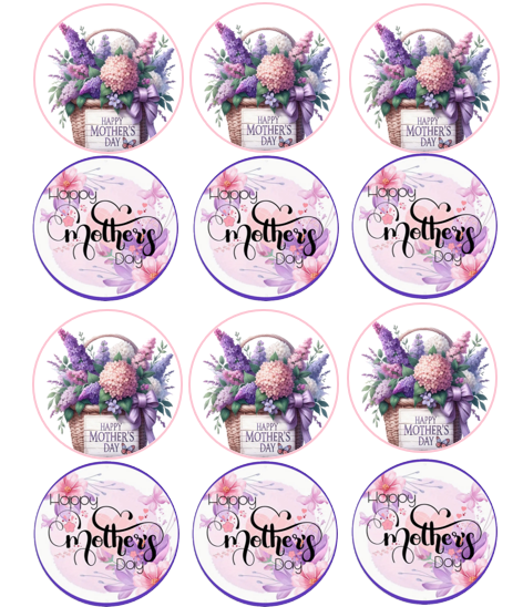 15 x Happy Mother's Day cupcake toppers - lilac purple floral (5cm)
