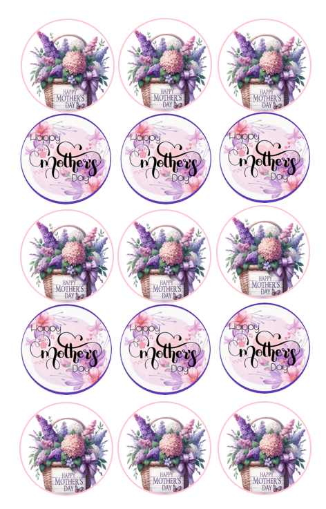 15 x Happy Mother's Day cupcake toppers - lilac purple floral (5cm)