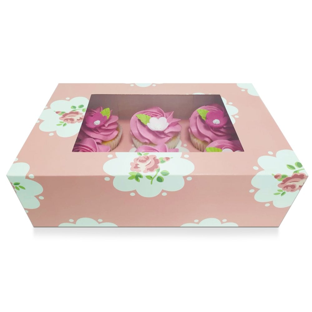 Rose Gold / Pink Roses - 6 hole cupcake boxes