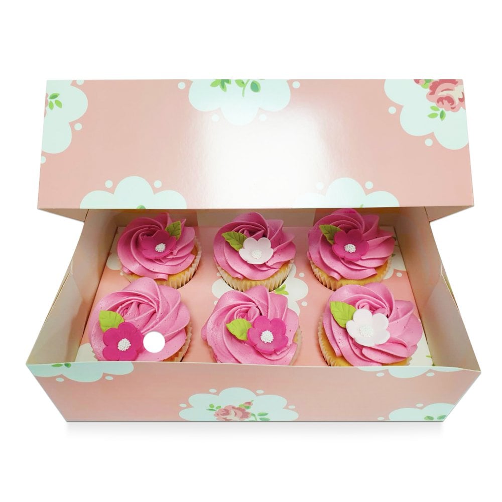 Rose Gold / Pink Roses - 6 hole cupcake boxes