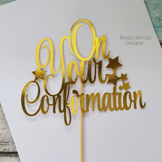 "On Your Confirmation" card cake topper