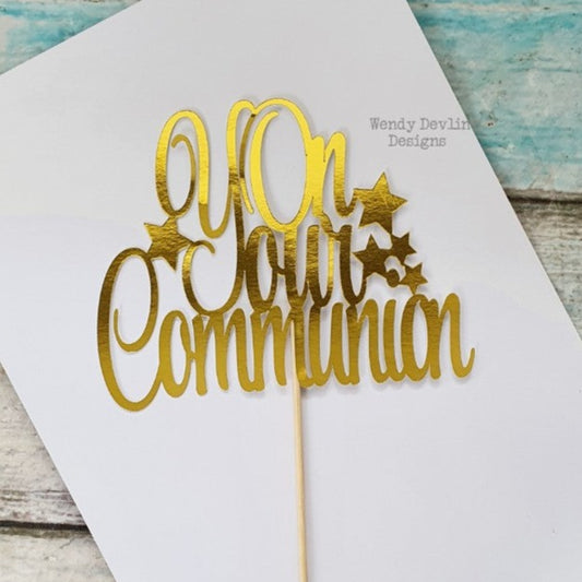 "On Your Communion" card cake topper