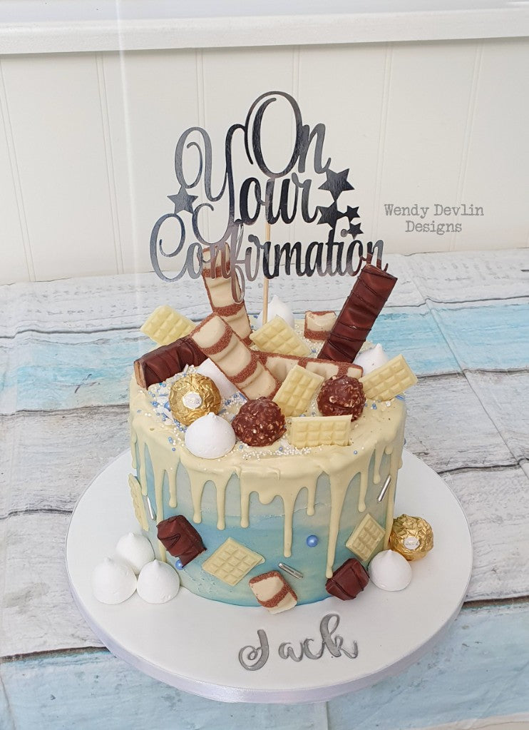 "On Your Confirmation" card cake topper