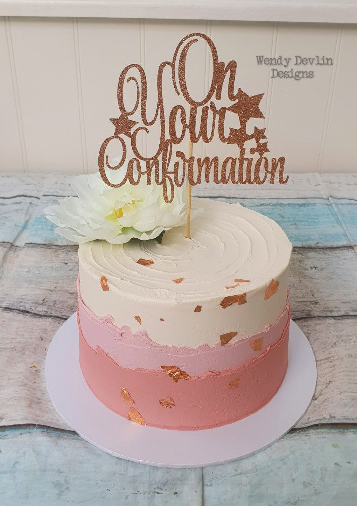 "On Your Confirmation" card cake topper