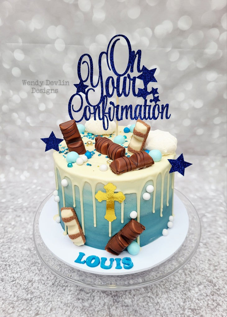 "On Your Confirmation" card cake topper