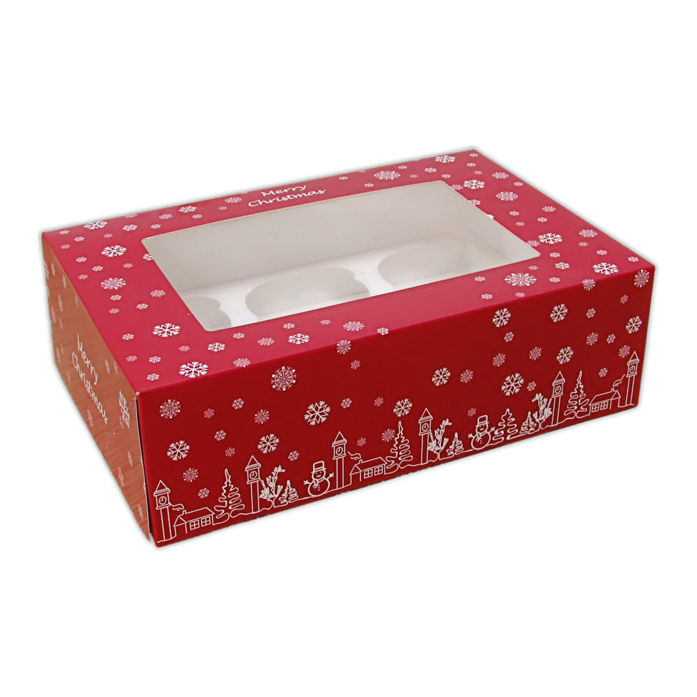 Merry Christmas 6 hole red cupcake box