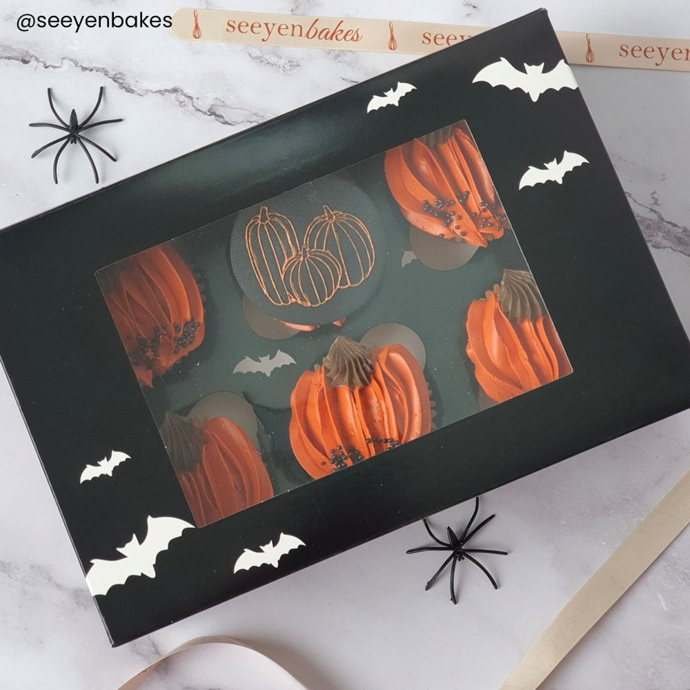 Halloween Black Bat cupcake box (6 hole)