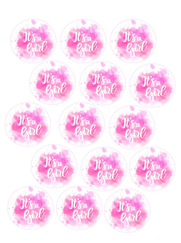 15 "It's a Girl" baby shower cupcake toppers