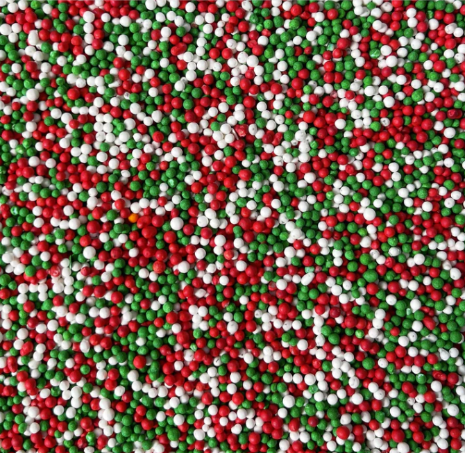 Christmas red, green, white sprinkles  - nonpariels (80g)