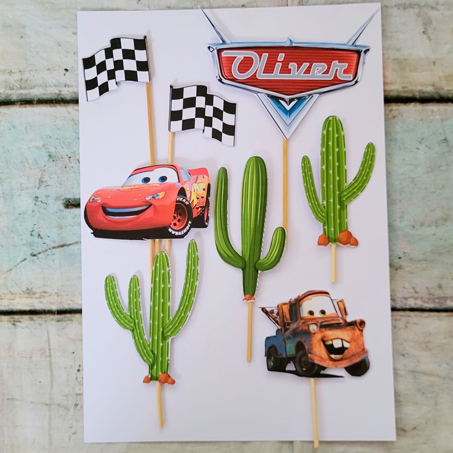 Lightning McQueen Cars card cake toppers (personalised)