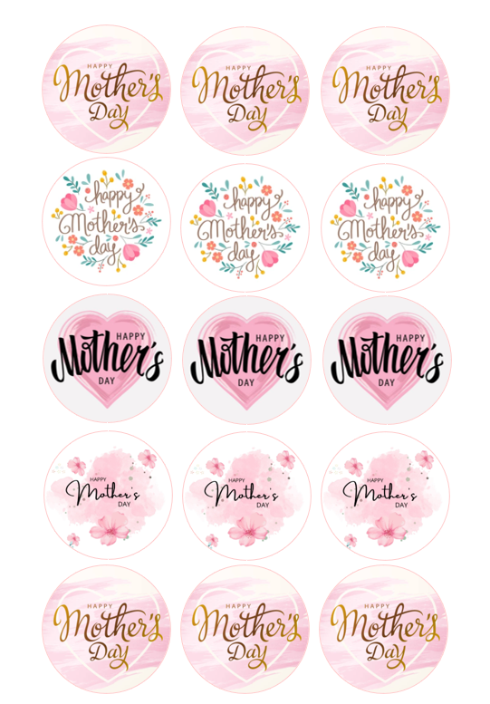 15 x Mother's Day cupcake toppers (5cm)