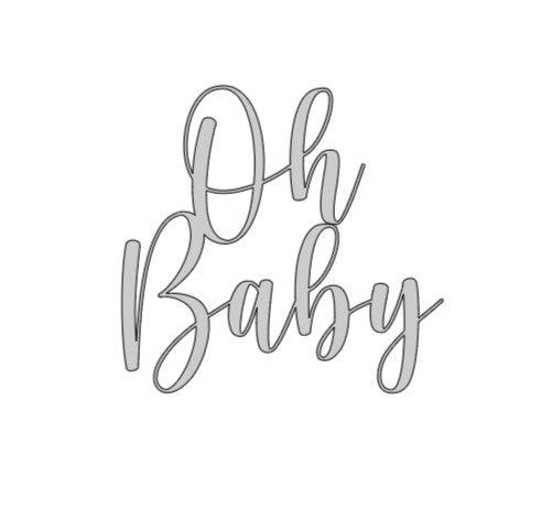 "Oh Baby" Silver Mirror cake front topper (10cm x 10cm)