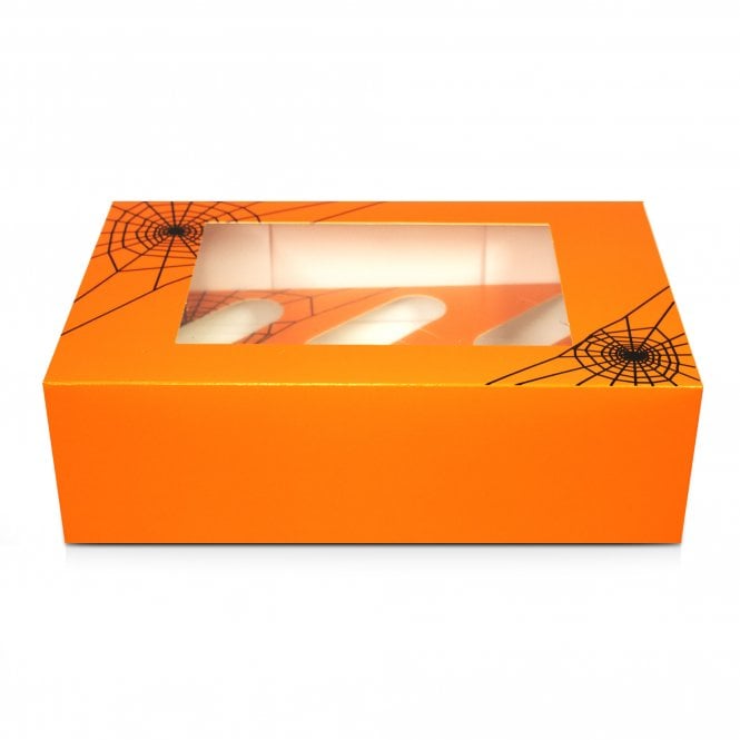 Halloween Orange Cobwebs cupcake box (6 hole)