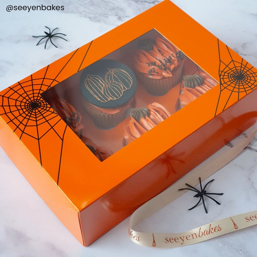 Halloween Orange Cobwebs cupcake box (6 hole)