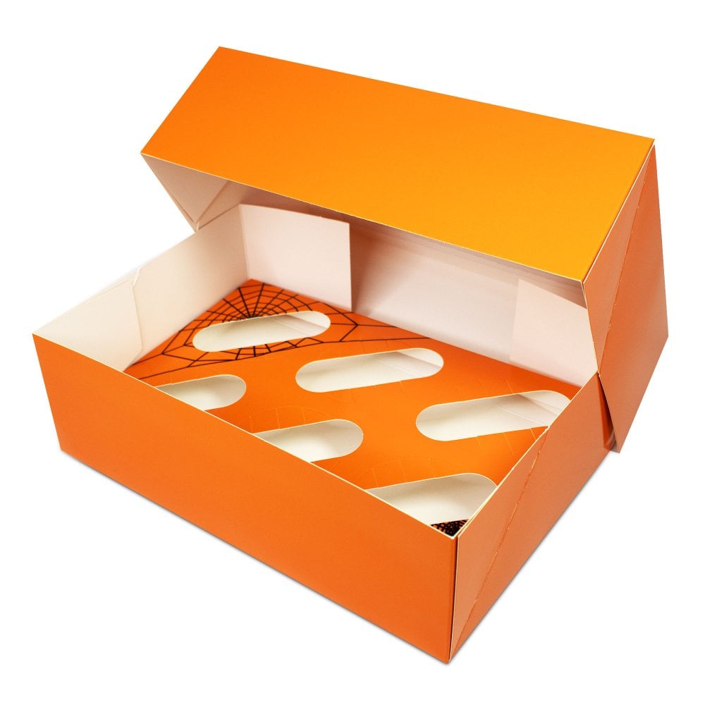 Halloween Orange Cobwebs cupcake box (6 hole)