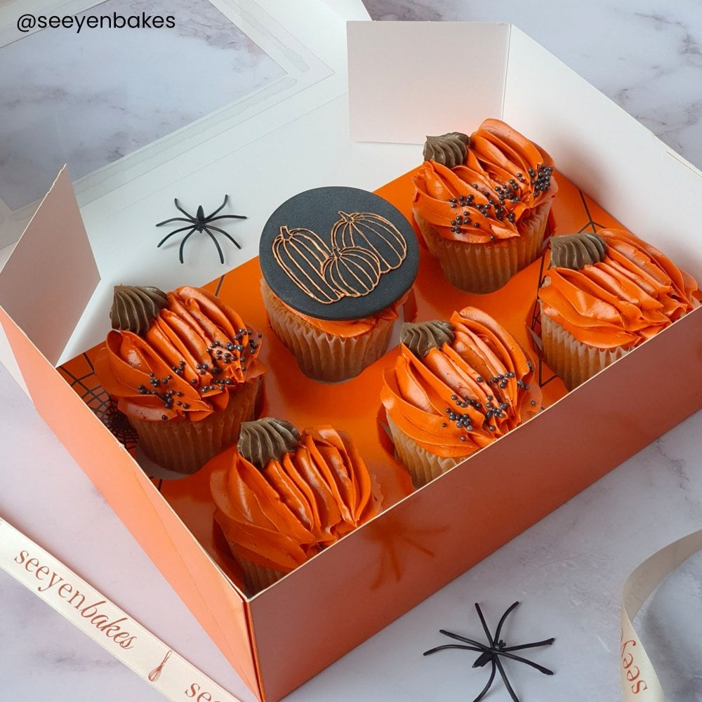 Halloween Orange Cobwebs cupcake box (6 hole)