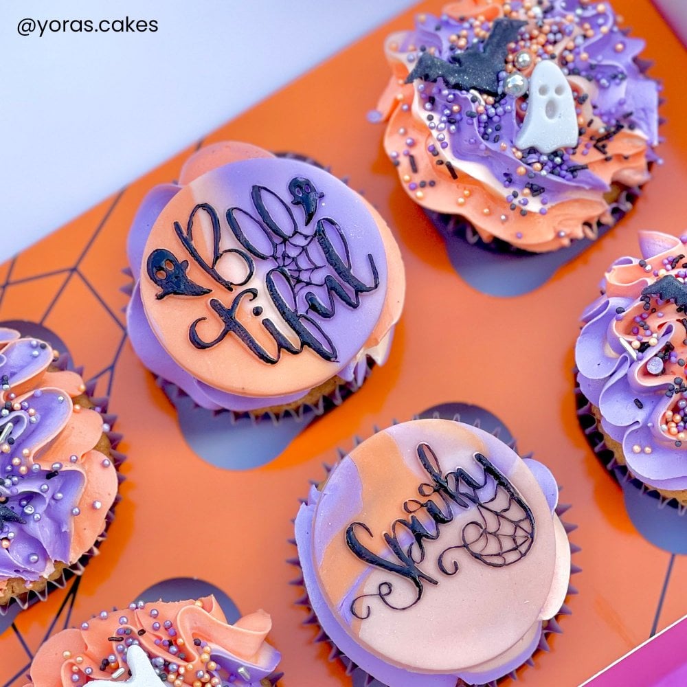 Halloween Orange Cobwebs cupcake box (6 hole)