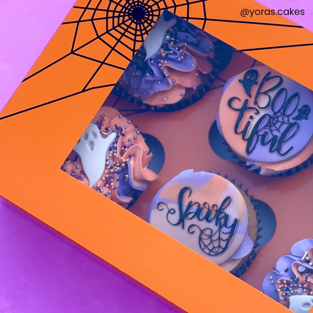 Halloween Orange Cobwebs cupcake box (6 hole)