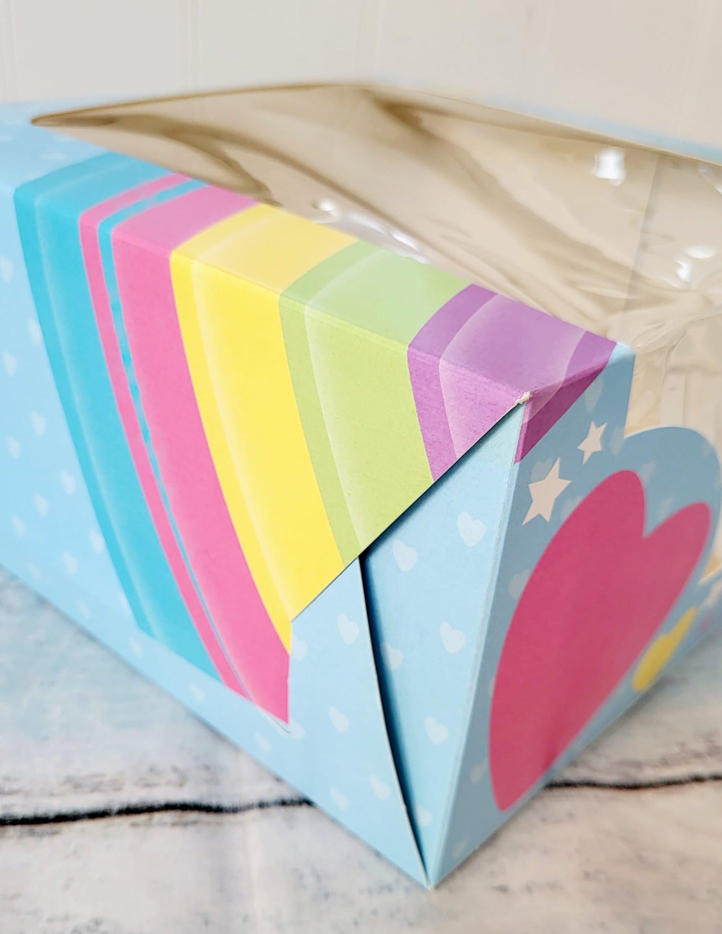 Rainbows and Hearts/Unicorn theme 10" window cake box