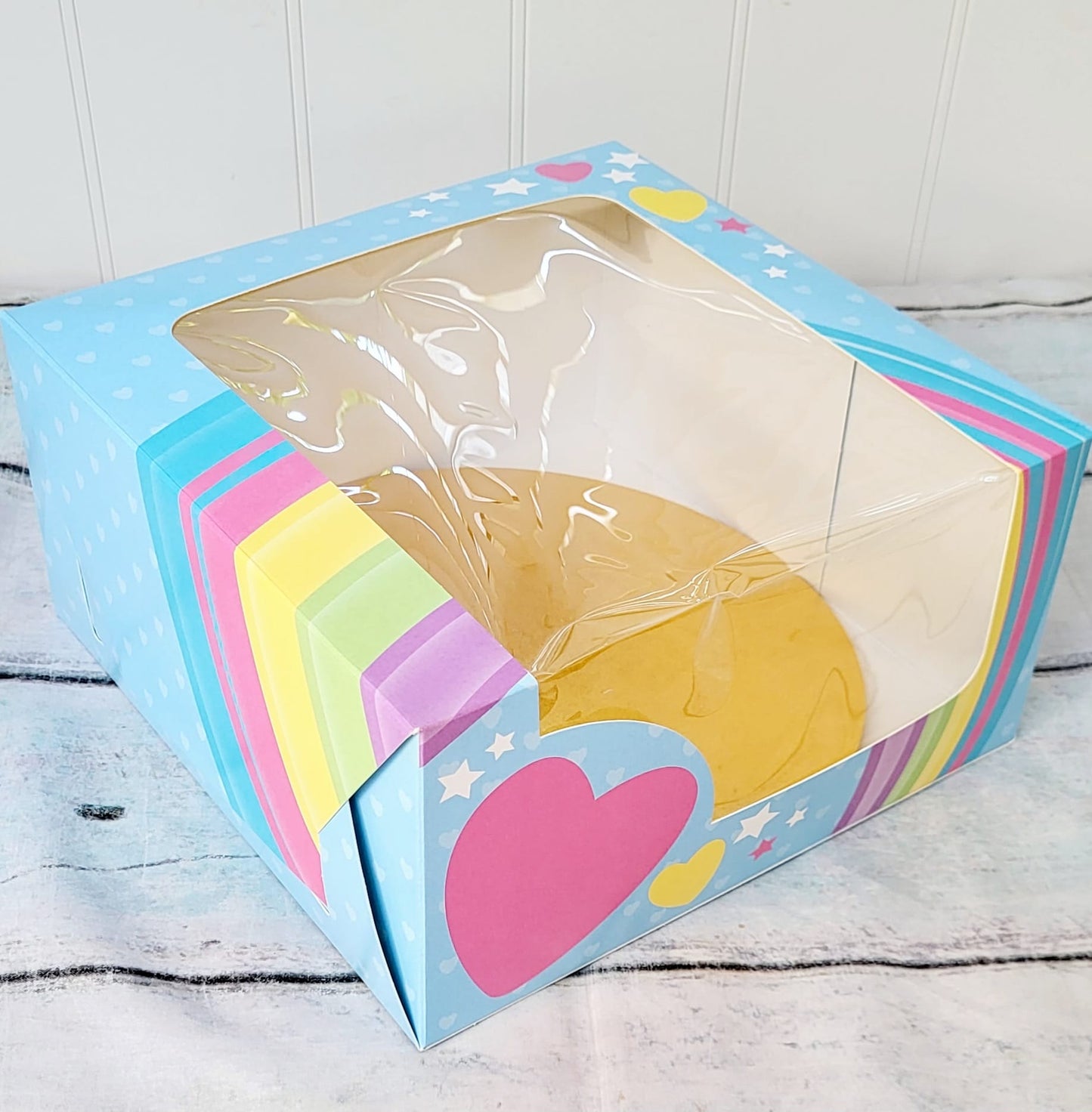 Rainbows and Hearts/Unicorn theme 10" window cake box