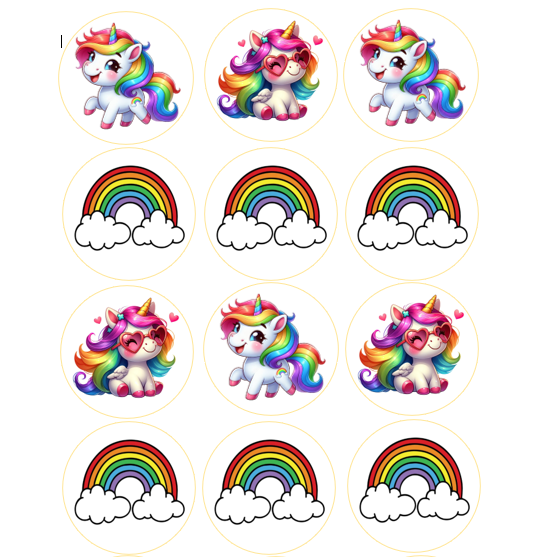 15 x Unicorn and Rainbow Cupcake toppers (5cm)