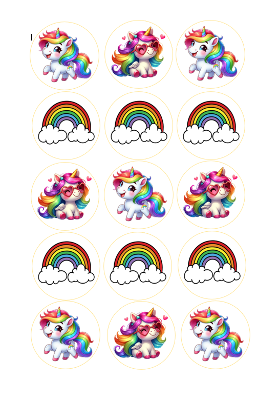 15 x Unicorn and Rainbow Cupcake toppers (5cm)