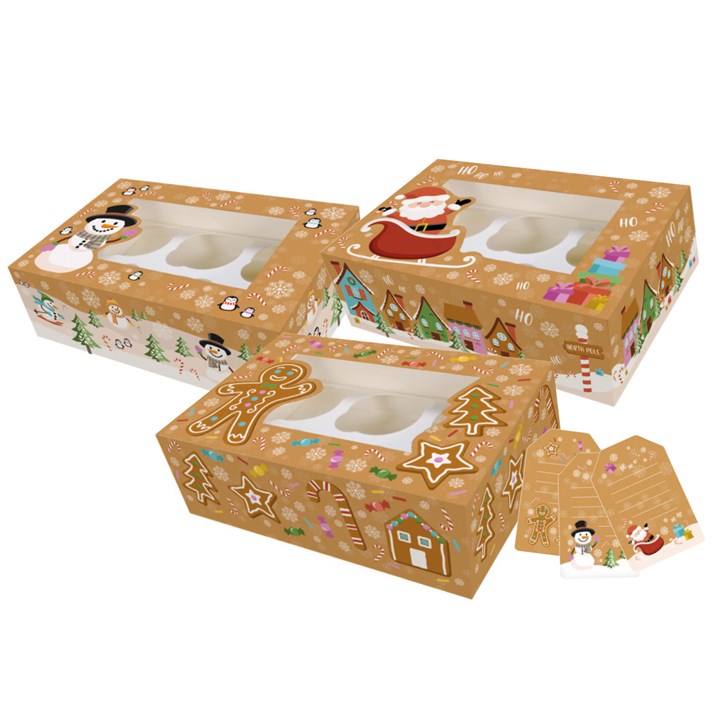 Santa Sleigh cupcake box (6 full size/12 mini cupcakes)