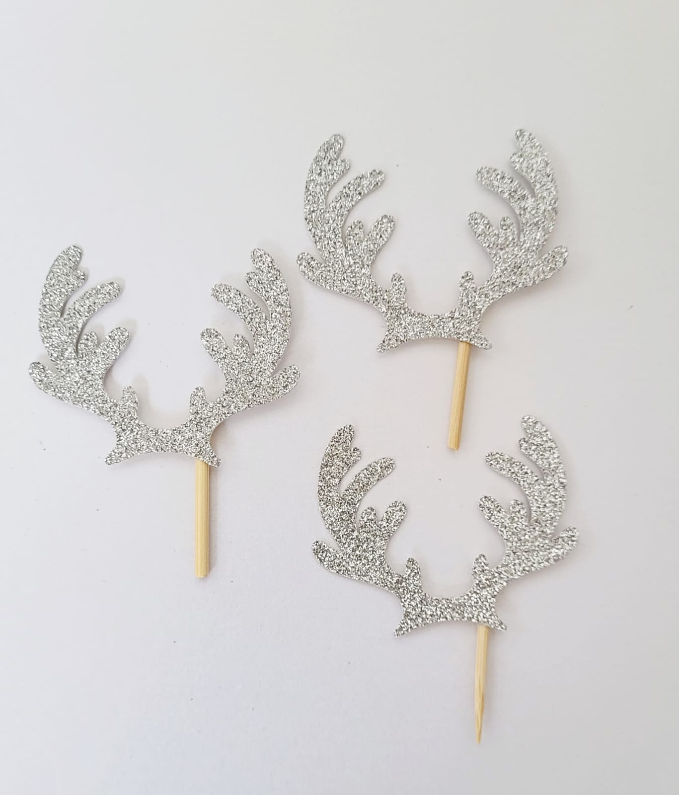 12 x Reindeer Antler glitter card cupcake toppers