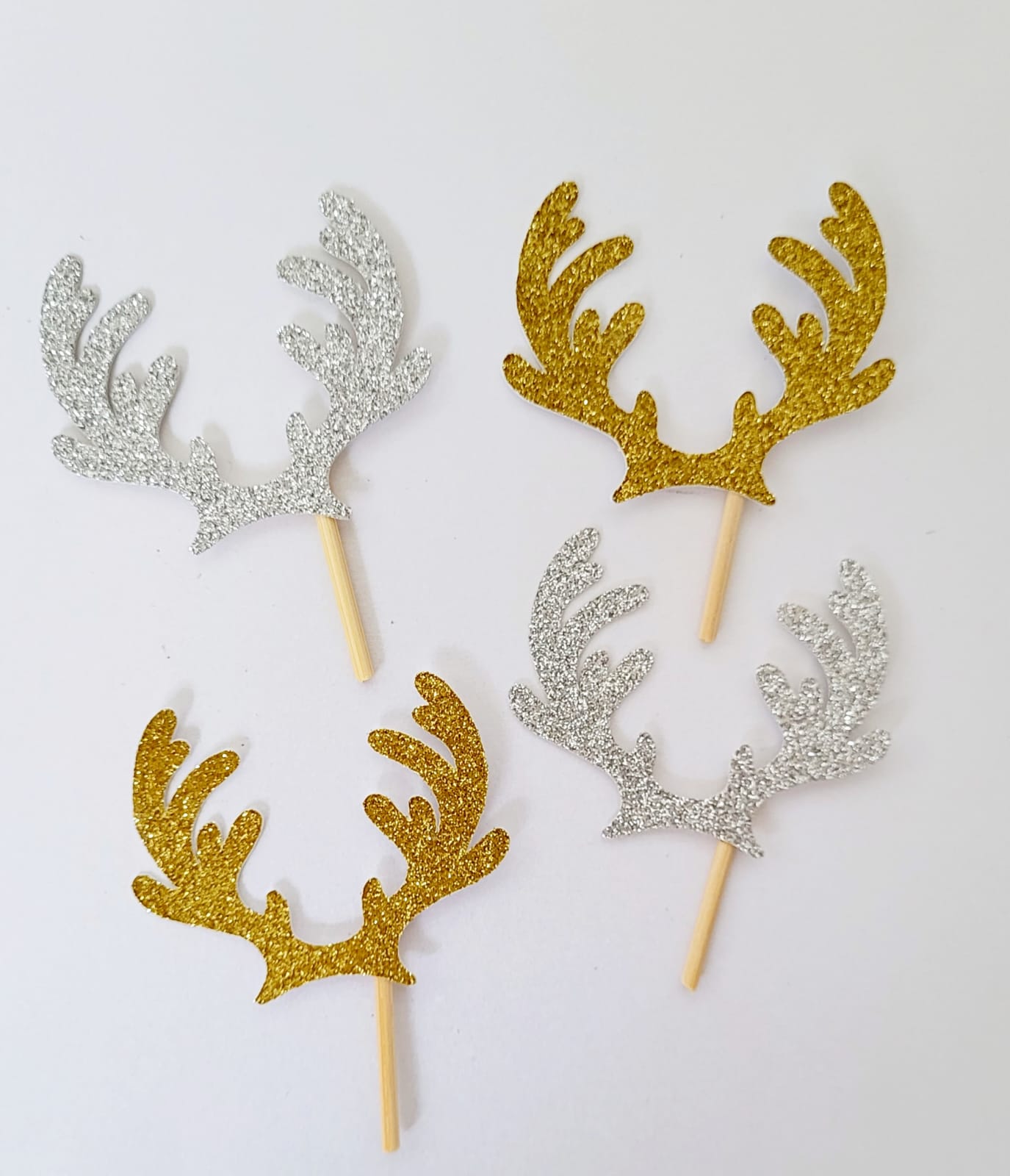 12 x Reindeer Antler glitter card cupcake toppers