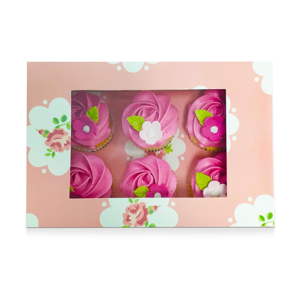 Rose Gold / Pink Roses -  6 hole cupcake boxes