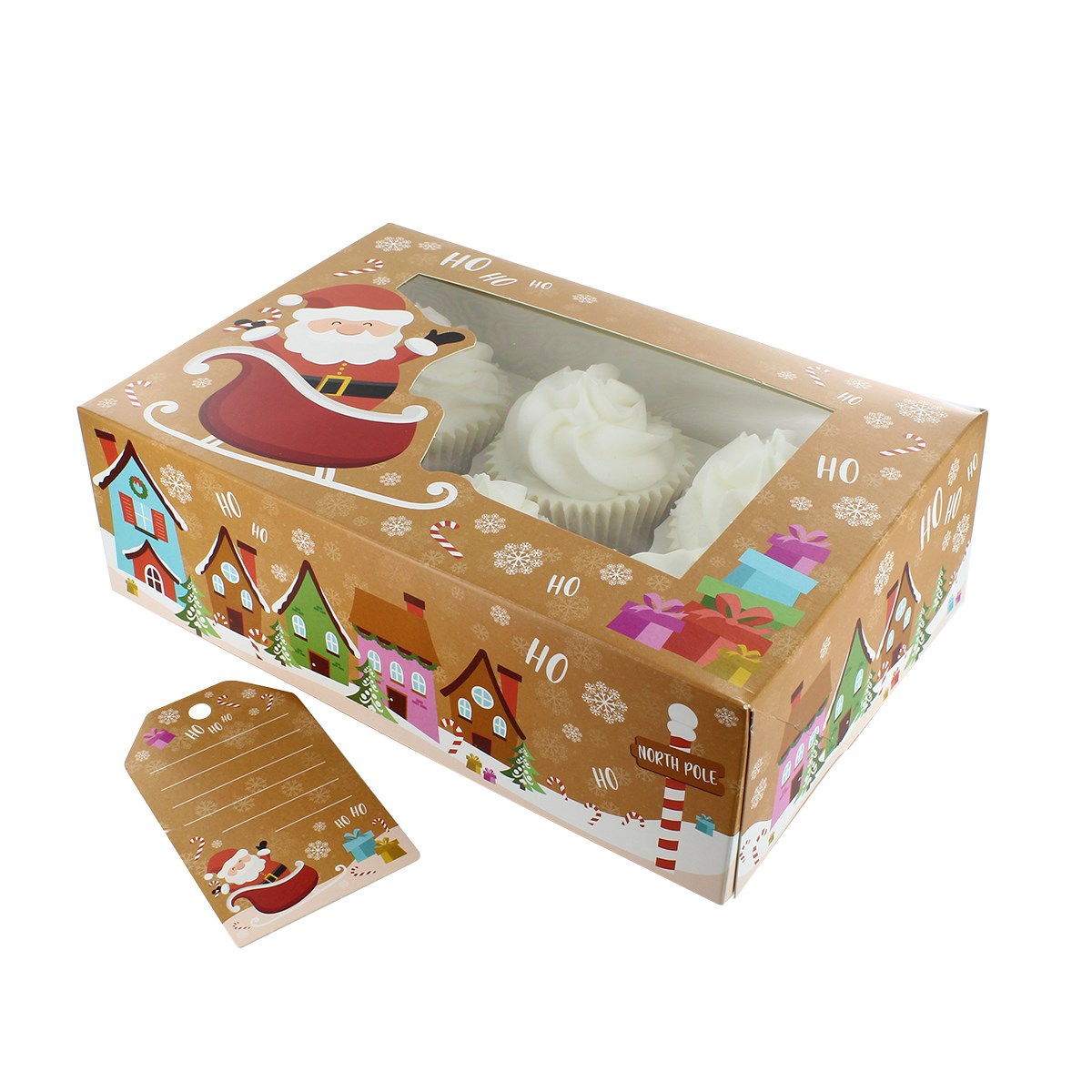 Santa Sleigh cupcake box (6 full size/12 mini cupcakes)