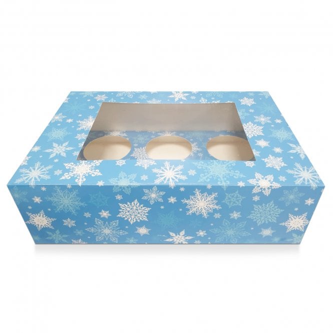 Blue Snowflake - 6 hole cupcake box