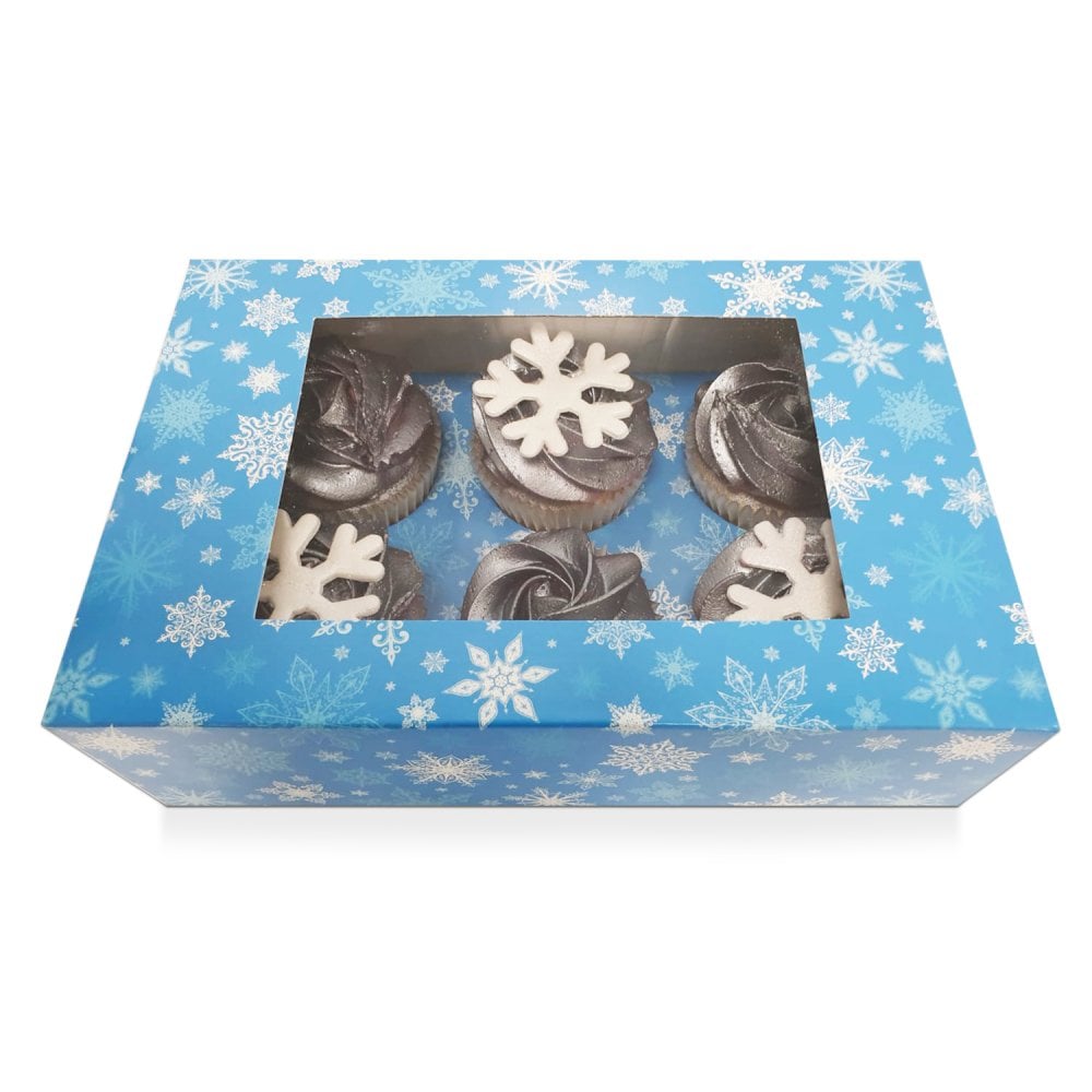 Blue Snowflake - 6 hole cupcake box