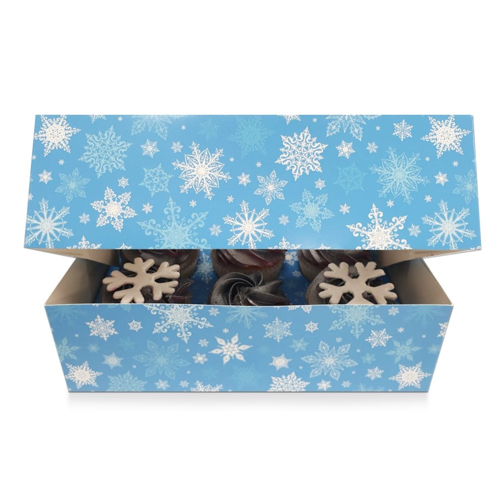 Blue Snowflake - 6 hole cupcake box