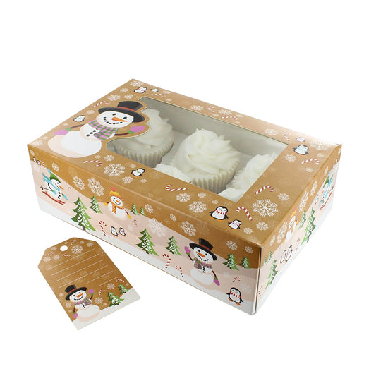 Snowman cupcake box (6 full size/12 mini cupcakes)